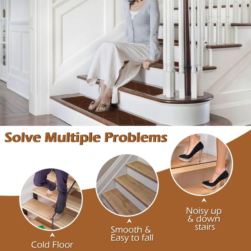 Seloom Stair Treads Carpet Non-Slip with Non Skid Rubber Backing Specialized for Indoor Wooden Steps, Removable Washable Step Runners Perfect for Dogs(Brown1, 15-Pack, 9 x 36 in) - Image 4